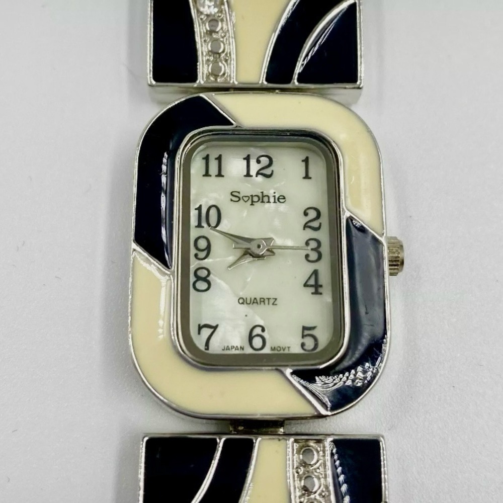 Sophie Black/White MoP Face Shiny Rhinestone Accent Bracelet Watch *New Battery*